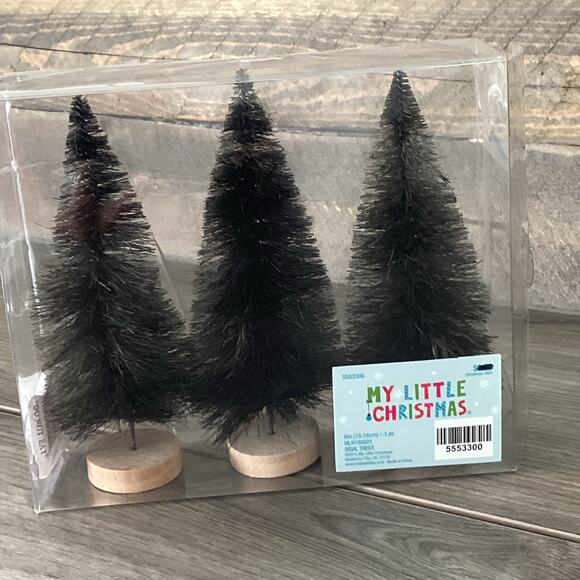 My Little Christmas 6" Sisal Bottlebrush Trees Black Village Halloweentown NEW - Picture 1 of 9